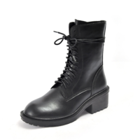 New Thick-Heeled Knight Boots Female High-Heeled Black Middle Tube J5241 - Thumbnail 2