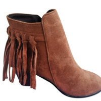 New Pointed Suede High Heel Thick Heel Lace-up Warm Side Zipper Fringed Boots F9510 - Thumbnail 2