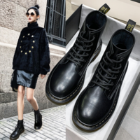 Leather Martin Boots Women's Round Toe Mid-tube Short Boots Autumn All-match Short Boots Women F8610 - Thumbnail 2