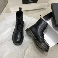 Leather Martin Boots Women's Round Toe Mid-tube Short Boots Autumn All-match Short Boots Women F8610 - Thumbnail 1