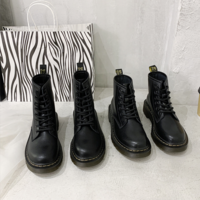 Leather Martin Boots Women's Round Toe Mid-tube Short Boots Autumn All-match Short Boots Women F8610 - Thumbnail 4