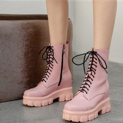 Martin boots women's thin, breathable, versatile, thick-soled, height-enhancing short boots, high-top flat boots h7510