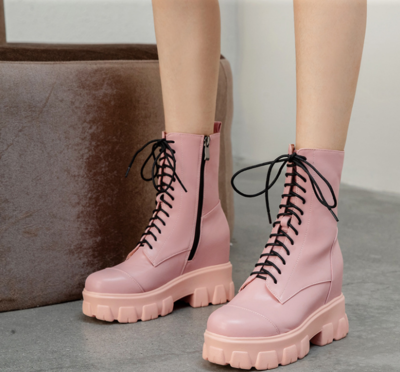 Martin Boots Women's Thin, Breathable, Versatile, Thick-soled, Height-Enhancing Short boots, High-top Flat Boots H7510