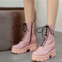 Martin Boots Women's Thin, Breathable, Versatile, Thick-soled, Height-Enhancing Short boots, High-top Flat Boots H7510 - Thumbnail 1