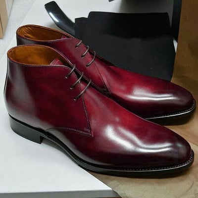 Handmade men burgundy black tone best finishing trending chukka lace up boot - Thumbnail 1