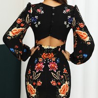 Long Sleeve V-neck Printed Sexy Printed Dress - Thumbnail 3