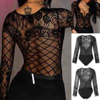 Sexy Lace Splicing Long Sleeve Bodysuit - Thumbnail 1