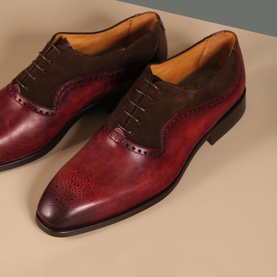 New handmade oxfords burgundish lace up leather suede party wear shoes,men's formal shoes - Thumbnail 5