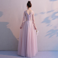 Pink long sleeve lace prom dress evening dress - Thumbnail 3