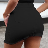 Single Breasted Pockets Fashion High Waist Skirt - Thumbnail 1