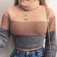 Striped Knitted Turtleneck Sweater - Thumbnail 2