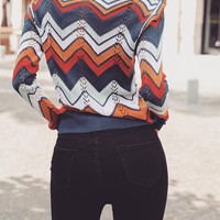 Knitted Round Neck Striped Rainbow Sweater - Thumbnail 3