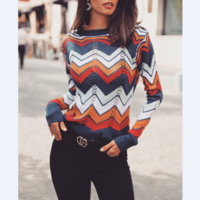 Knitted Round Neck Striped Rainbow Sweater - Thumbnail 2