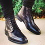 New Handmade Black Cap Toe Ankle High Hiking Boot,Men's Lace Up Leather Formal Boot-1