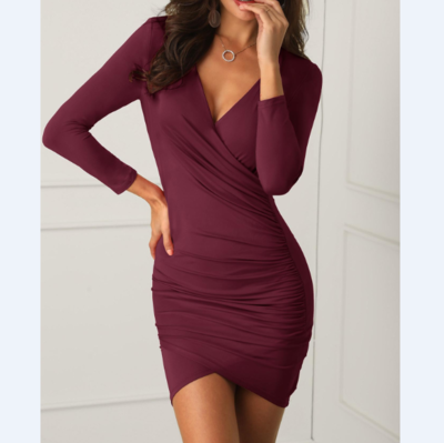 V-Neck Sexy Slim Package Hip Dress
