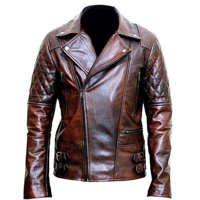 Real new men's handmade biker motorcycle cafe racer distressed brown real lambskin real genuine leather jacket cowboy men's jacket
