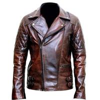 Real New Men's Handmade Biker Motorcycle Cafe Racer Distressed Brown Real Lambskin Real Genuine Leather Jacket Cowboy Men's jacket - Thumbnail 5