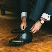 Best Christmas Gift Black Derby Handmade Leather Lace Up Office Shoes,Men's Party Wear Shoes For Decent Personality - Thumbnail 1