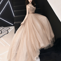 Simple v neck tulle long ball gown dress formal dress - Thumbnail 2