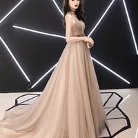 Simple v neck tulle long ball gown dress formal dress - Thumbnail 5