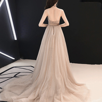 Simple v neck tulle long ball gown dress formal dress - Thumbnail 6