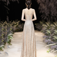 Shiny v neck sequins long prom dress evening dress - Thumbnail 4