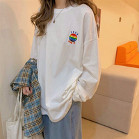 2020 Warm up Rainbow Smiley Face Embroidery T-Shirt - Thumbnail 1