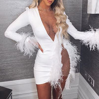 Sexy Long Sleeve Women'S V-Neck Mesh Stitching Slim Dress - Thumbnail 2