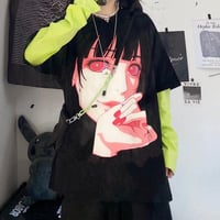 Harajuku Girl Fake Two Pieces Black T-shirt - Thumbnail 4