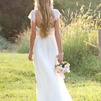 Beautiful Long Ivory Lace Chiffon Beach wedding Dresses,Cheap Wedding Gowns,Cap Sleeves Wedding Gowns,617 - Thumbnail 1
