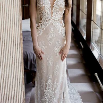 Sexy backless lace mermaid beach wedding dress bridal gown custom,621