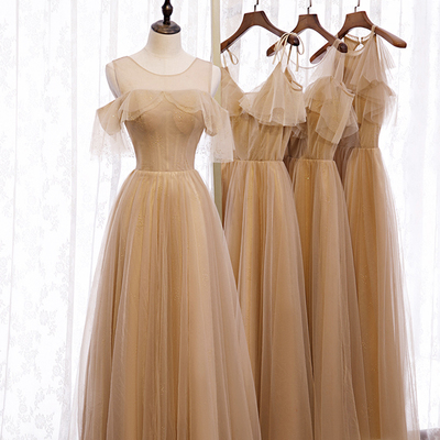 High quality a line tulle long prom dress bridesmaid dress - Thumbnail 2