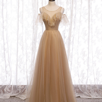 High quality A line tulle long prom dress bridesmaid dress - Thumbnail 1