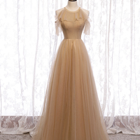 High quality A line tulle long prom dress bridesmaid dress - Thumbnail 2