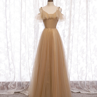 High quality A line tulle long prom dress bridesmaid dress - Thumbnail 3