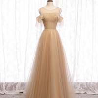 High quality A line tulle long prom dress bridesmaid dress - Thumbnail 4