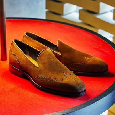 Luxury brown wingtip brogue handmade suede moccasin loafer formal shoes  - Thumbnail 5