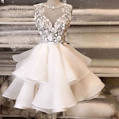 Short open back homecoming dresses with appliques - Thumbnail 2