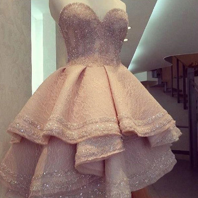 Sweetheart blush pink homecoming dresses with appliques - Thumbnail 4