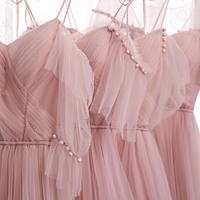 Cute A line tulle long prom dress bridesmaid dress - Thumbnail 1