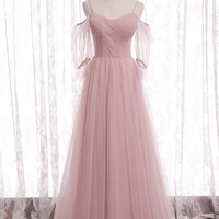 Cute A line tulle long prom dress bridesmaid dress - Thumbnail 2
