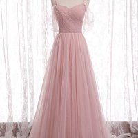 Cute A line tulle long prom dress bridesmaid dress - Thumbnail 3