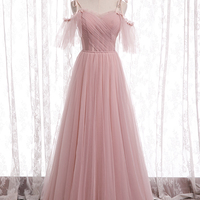 Cute A line tulle long prom dress bridesmaid dress - Thumbnail 5