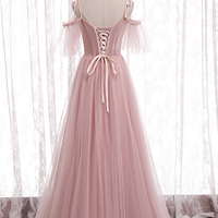 Cute A line tulle long prom dress bridesmaid dress - Thumbnail 6