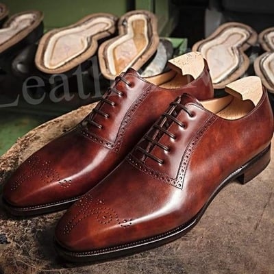 New handmade wingtip men's leather oxfords shoes, best handmade formal oxfords shoes - Thumbnail 2