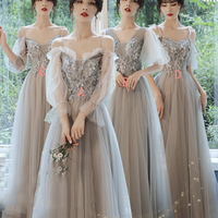 Gray tulle lace long prom dress evening dress - Thumbnail 7