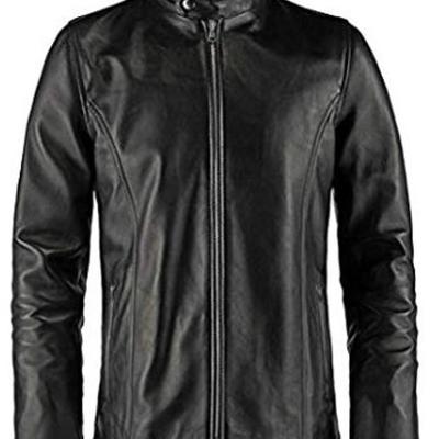 Black vintage fashion style biker motor cycle sheepskin leather jacket