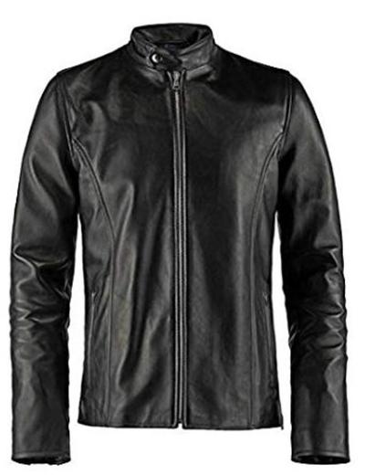 Black Vintage Fashion Style Biker Motor Cycle Sheepskin Leather Jacket