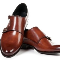 Handmade Men Brown Cap Toe Leather Shoes, Men’s Monk Strap Formal Dress Shoes - Thumbnail 1