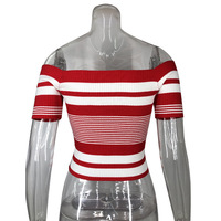 Backless Short Sleeve Stripes T-Shirts - Thumbnail 2